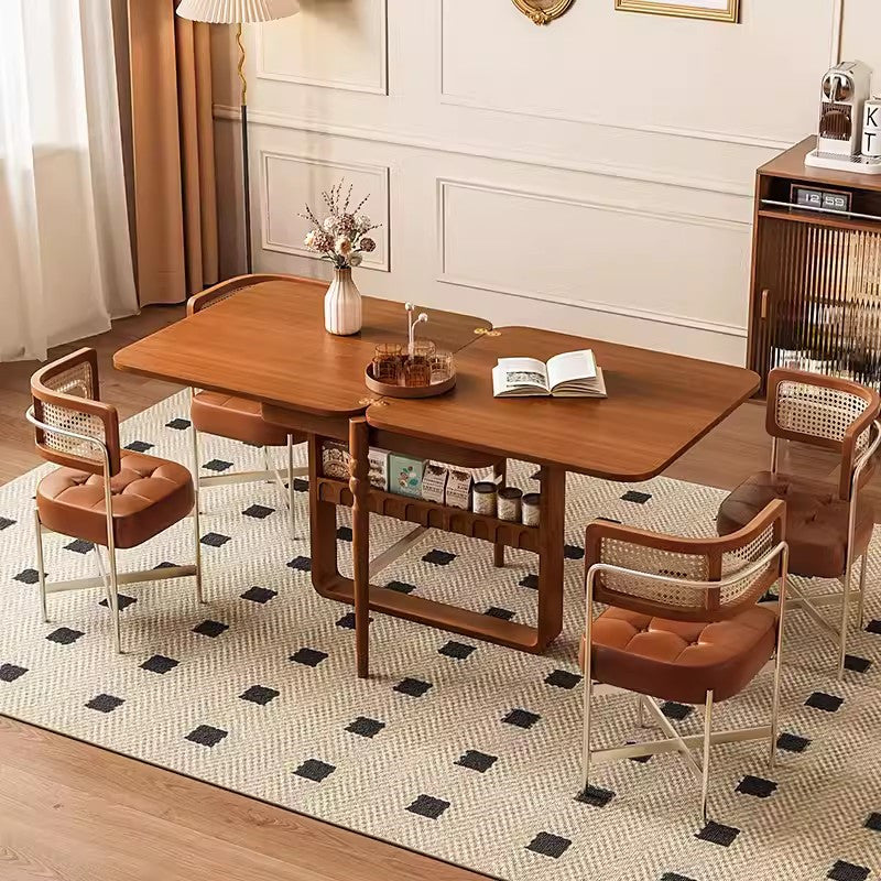 Extendable Tabletop Solid Wood Dining Table with 4 Chairs