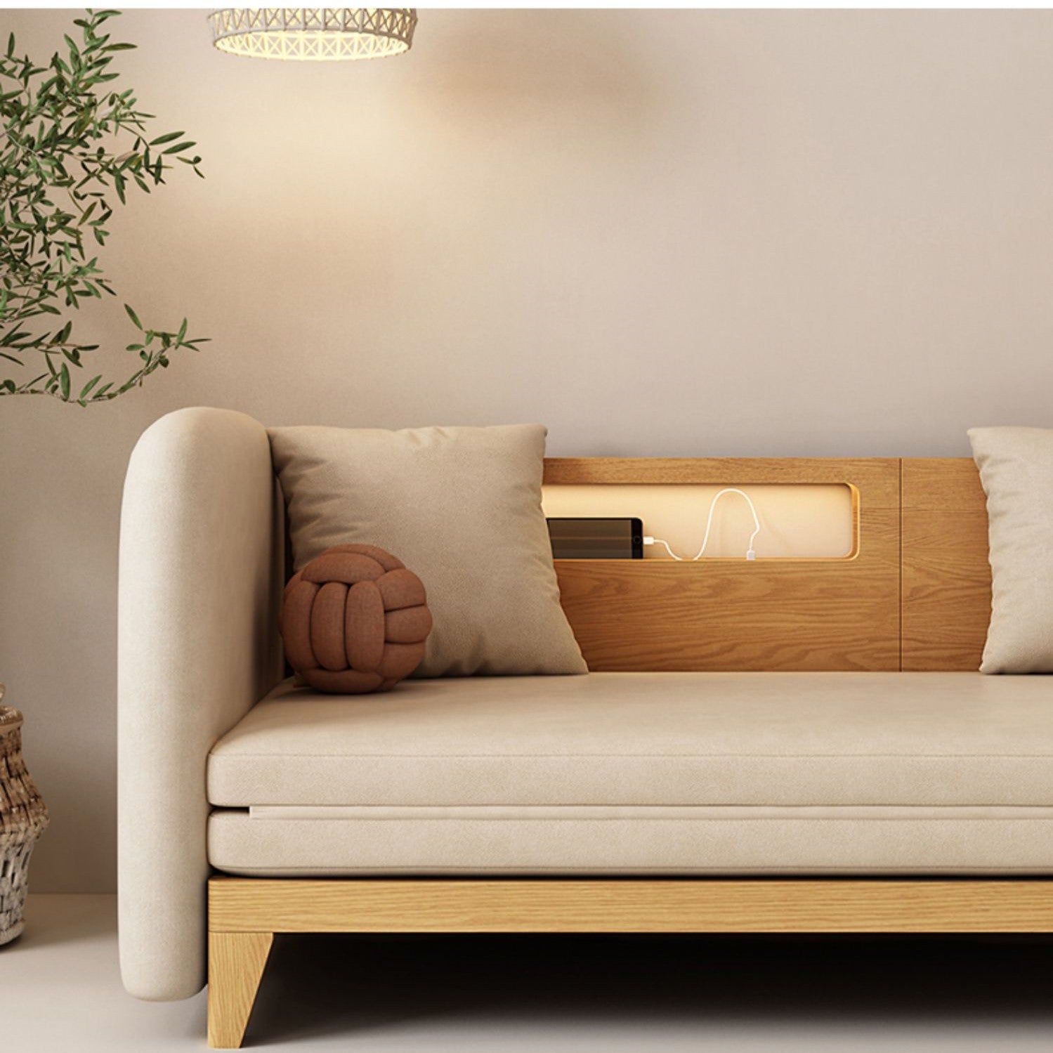 Pull Out Sofa Bed with Backrest and Single Armrest