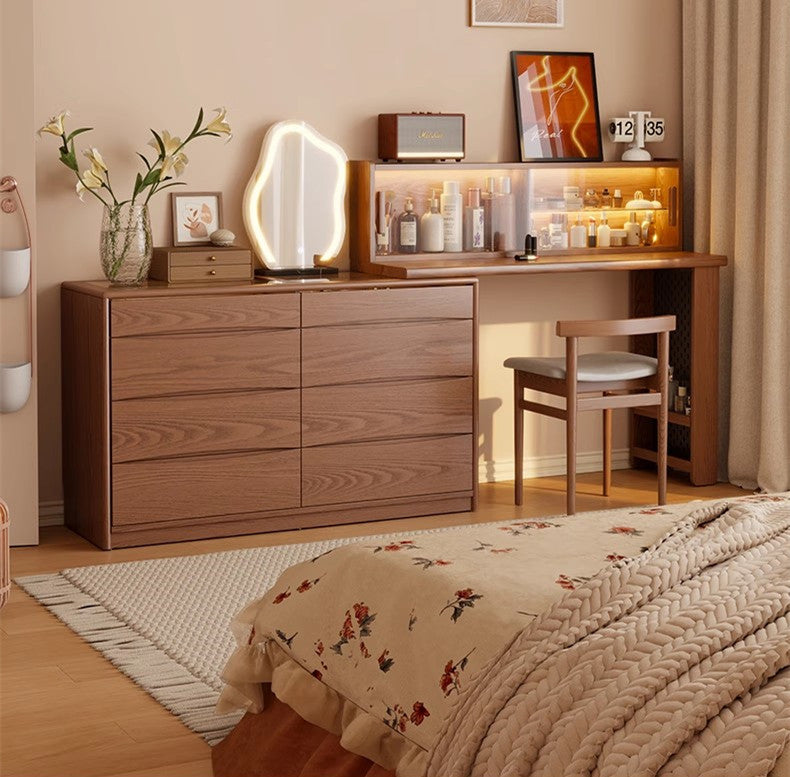 Light Luxury Extendable Vanity Table with 8-Drawer Accent Chest