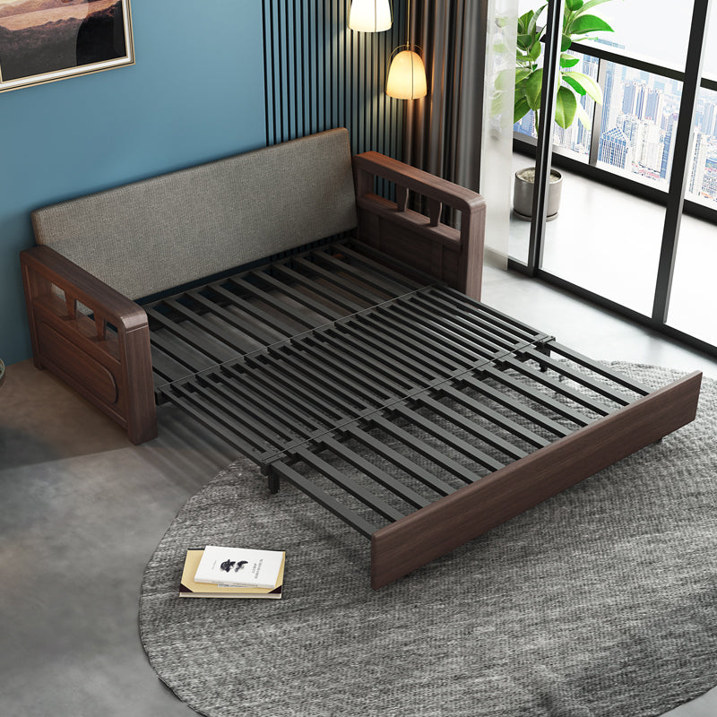Modern Solid Wood Frame Convertible Sofa Bed With Underneath Storage