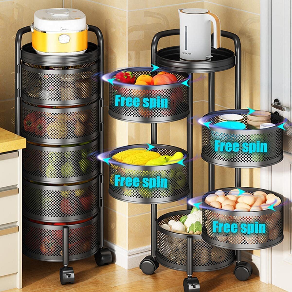 Limited time sale -Multi- Layer Rotating Kitchen Storage Rack with Universal Wheels