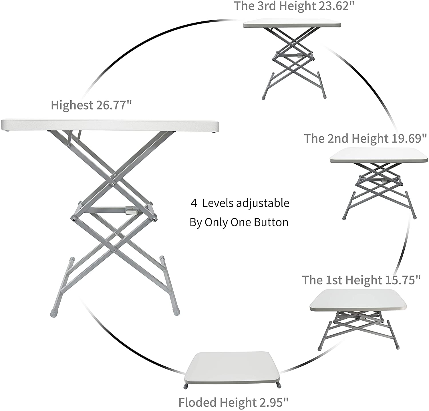 Limited time sale -Zero Assembly Height Adjustable Foldable Table for Home Garden Office Indoor Outdoor Use