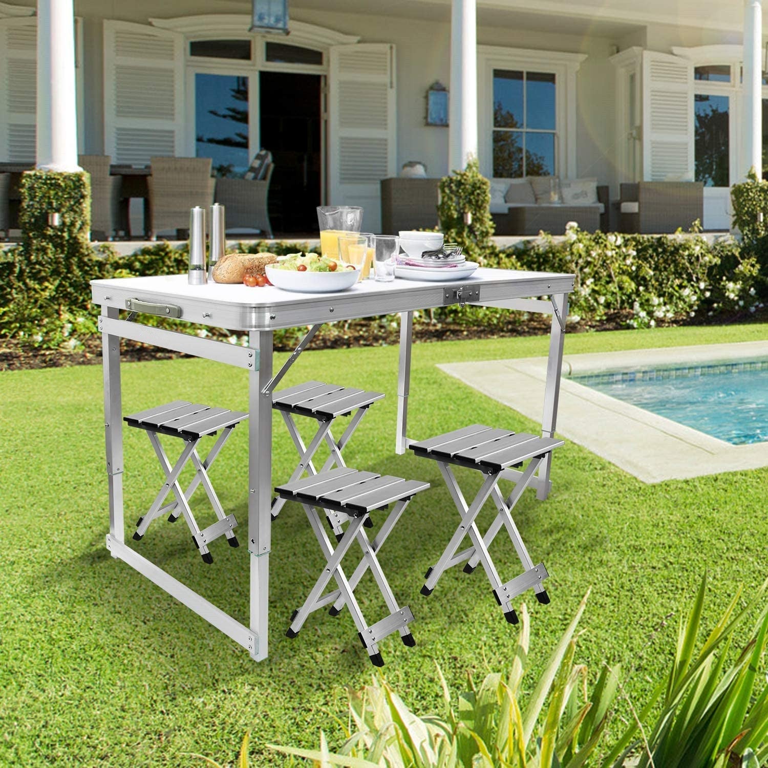 Limited time sale -Aluminum Folding Picnic Table with 4 Stools