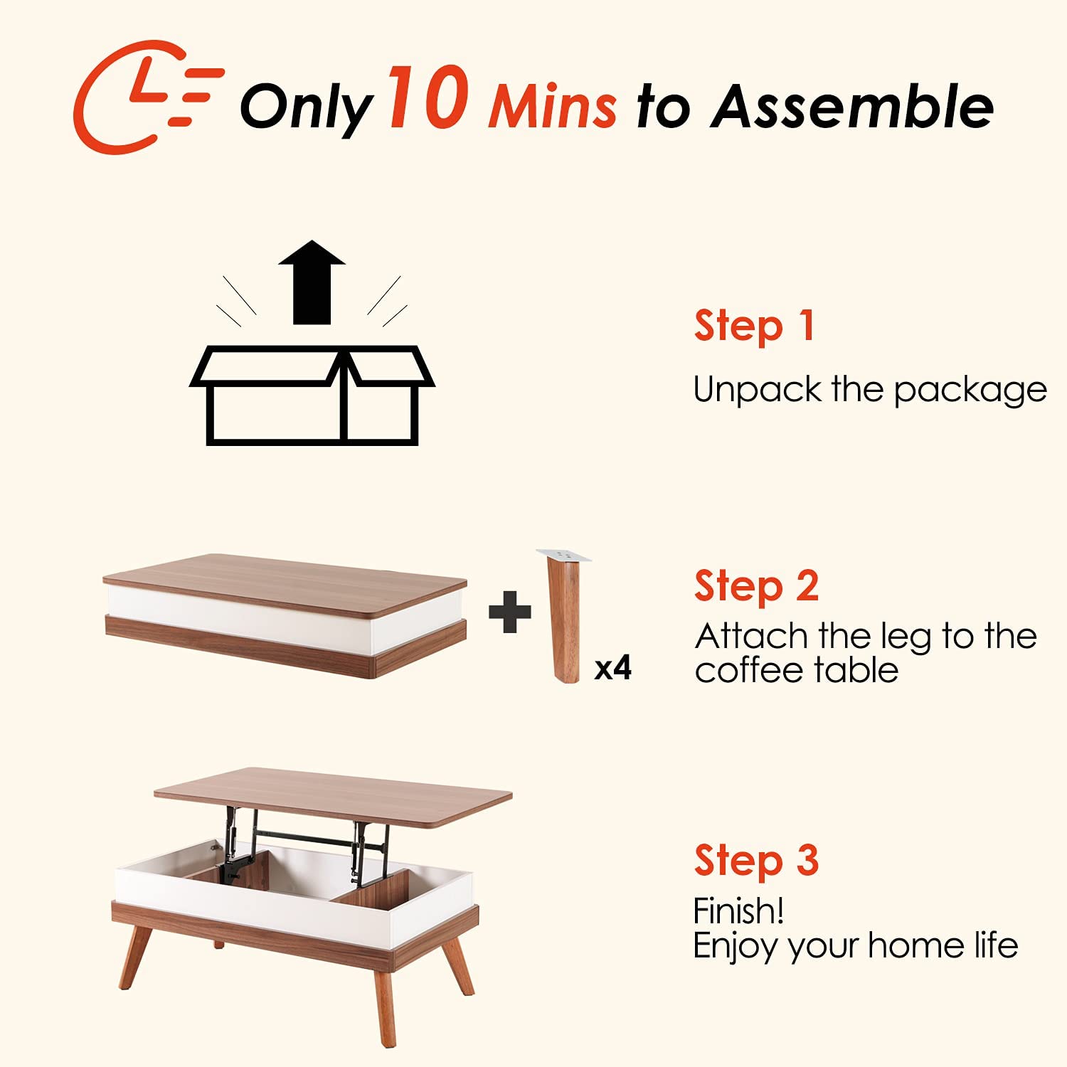 Easy-to-Assembly Lift Top Coffee Table with Hidden Storage Compartment