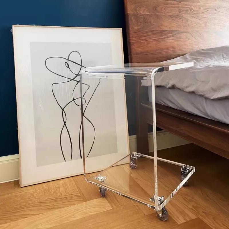 Limited time sale -C Shape Acrylic Accent Table With Wheels