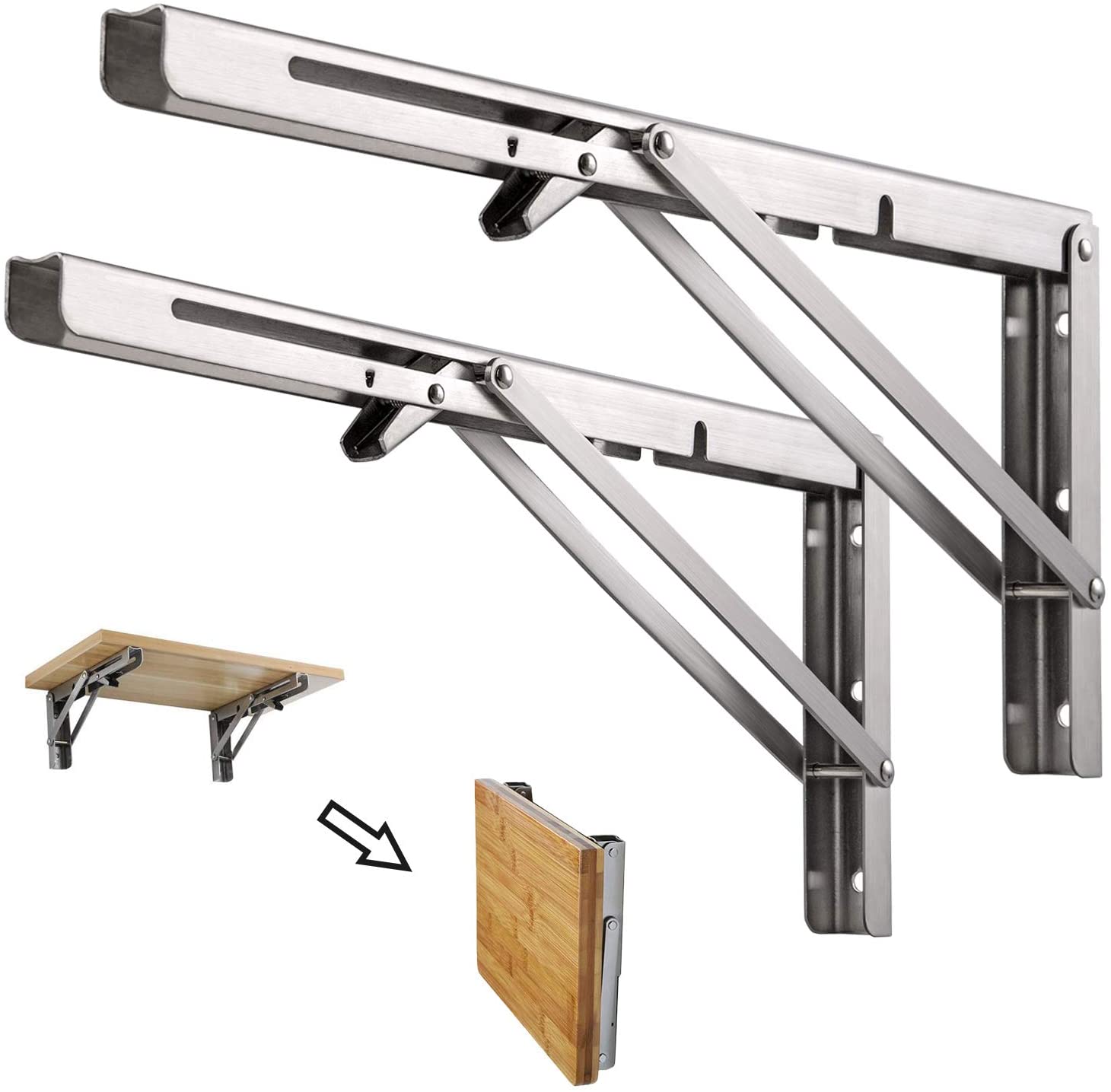 Limited time sale -Heavy Duty Stainless Steel Collapsible Bracket for DIY Space Saving Wall Mounted Work Bench Pack of 2