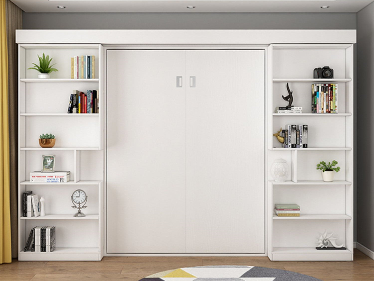 Murphy Bed with Bookshelf and Wardrobe and Foldable Desk