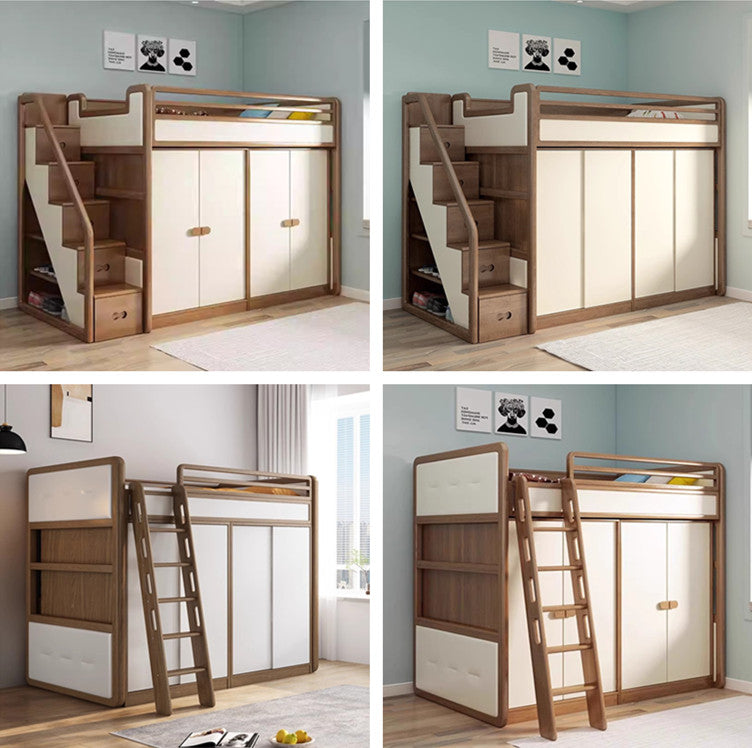 Limited time sale -Solid Ash Wood Loft Bed with Underneath Wardrobe