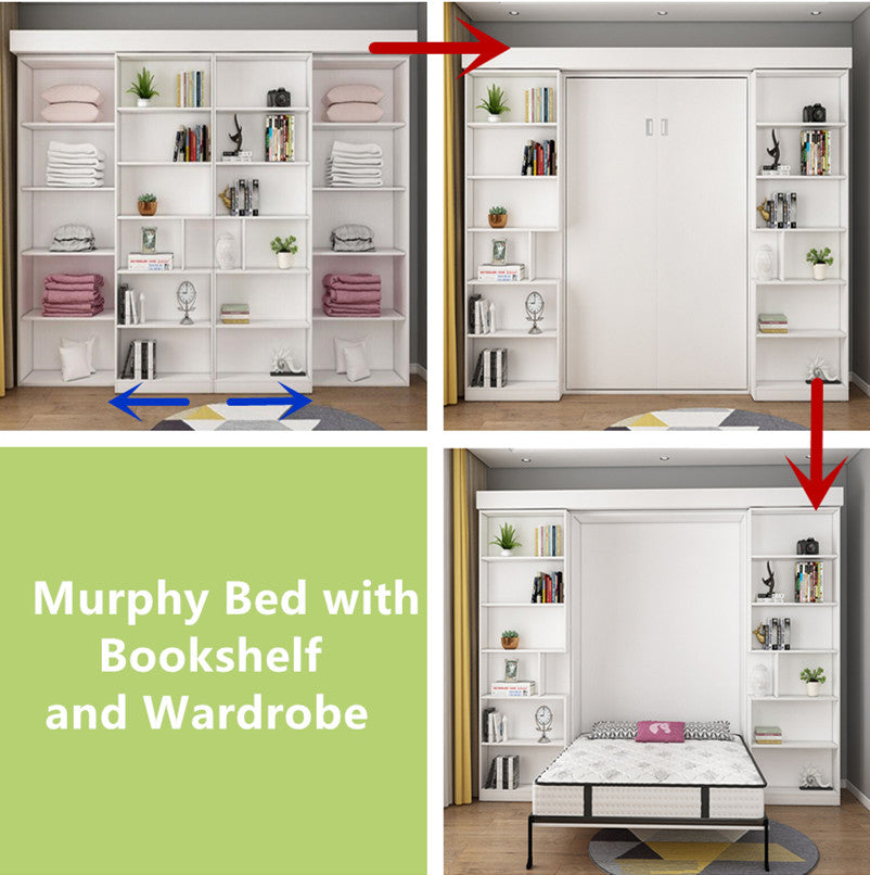 Murphy Bed with Bookshelf and Wardrobe and Foldable Desk