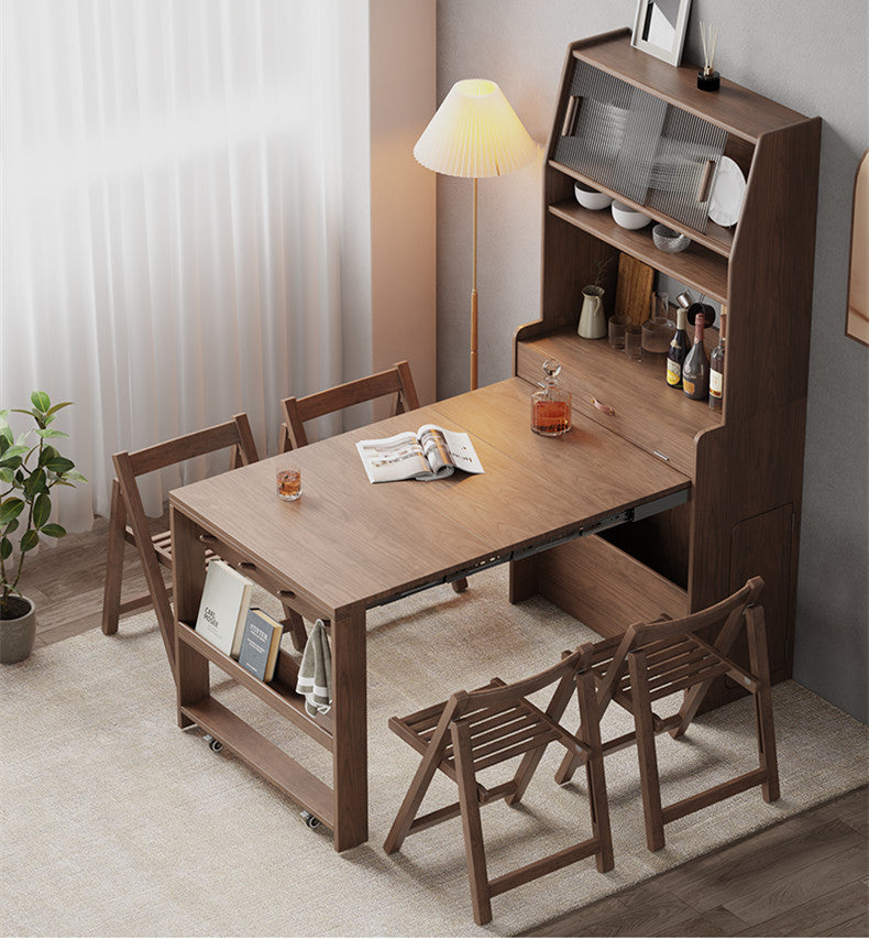 Hutch Cabinet with Extendable Table and Folding Chairs