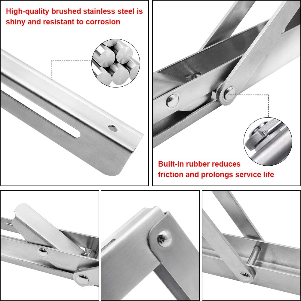Limited time sale -Heavy Duty Stainless Steel Collapsible Bracket for DIY Space Saving Wall Mounted Work Bench Pack of 2