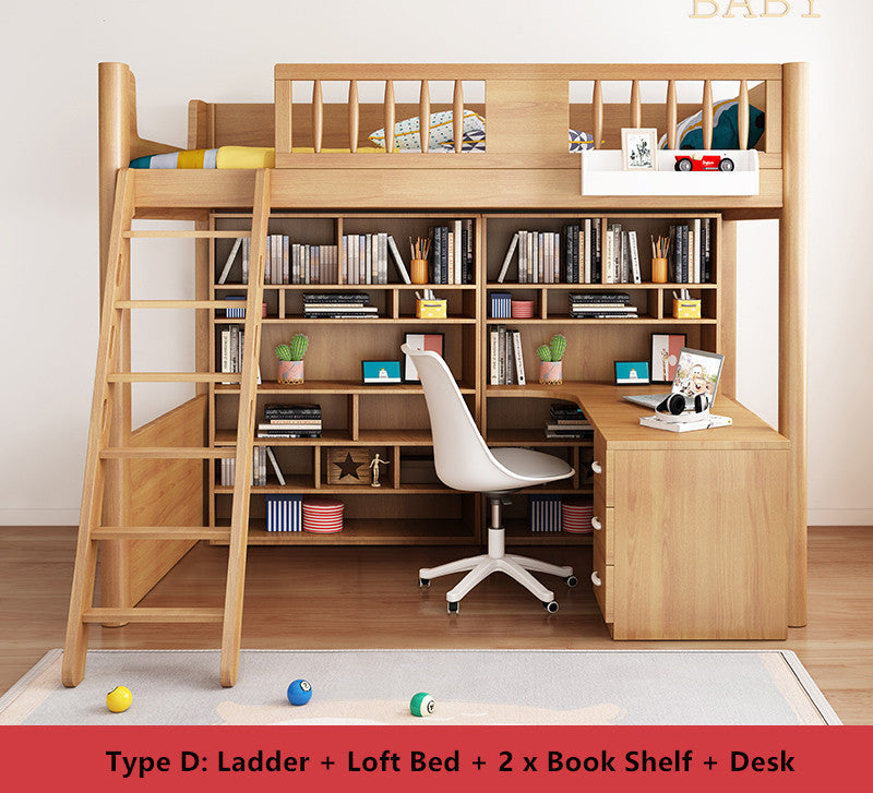 Loft Bed with Wardrobe and Book Shelf and Desk