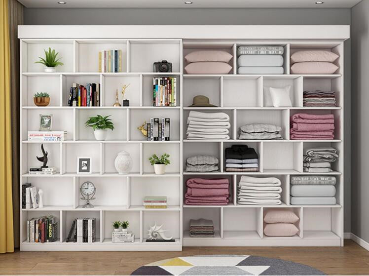 Murphy Bed with Bookshelf and Wardrobe and Foldable Desk