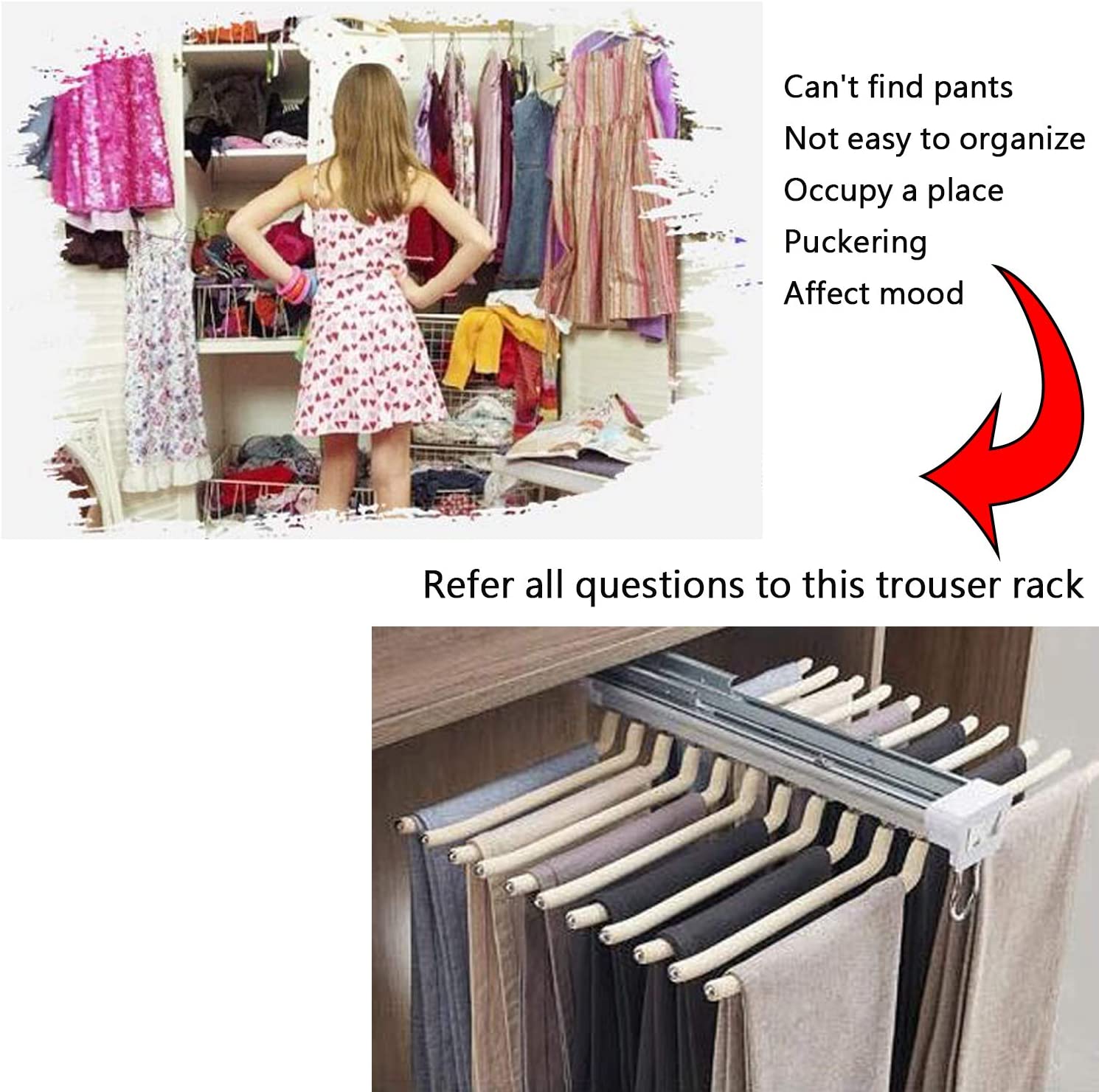 Space Saving 22 Arms Steel Pull Out Pants Rack for Closet