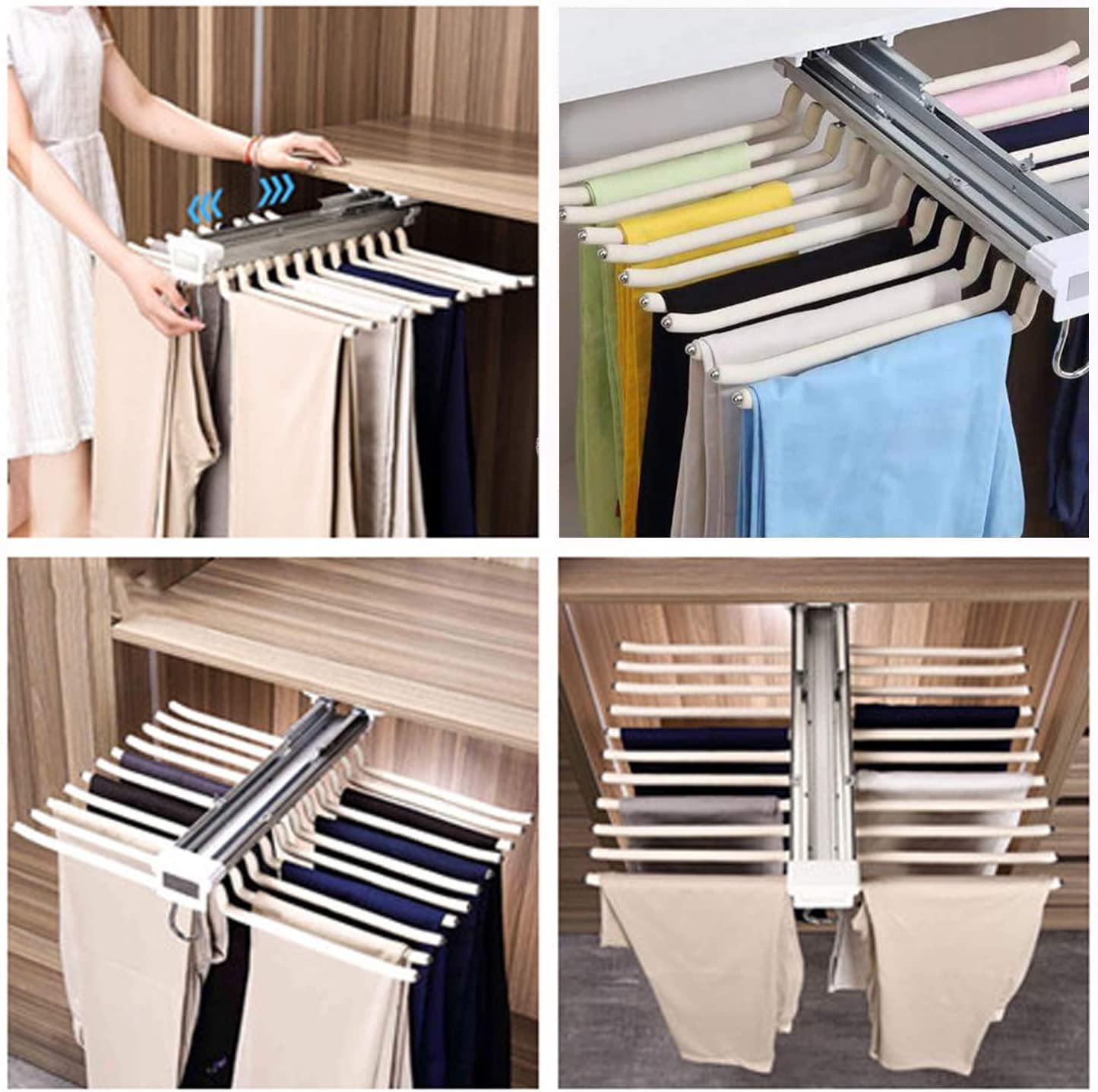 Space Saving 22 Arms Steel Pull Out Pants Rack for Closet