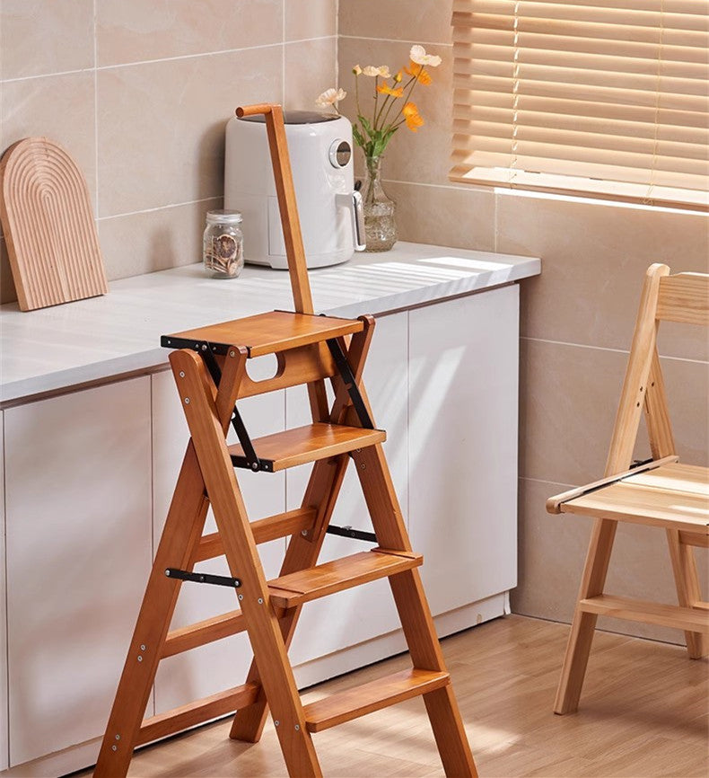 Limited time sale -Multifunction Solid Wood Foldable Step Chair with Armrests