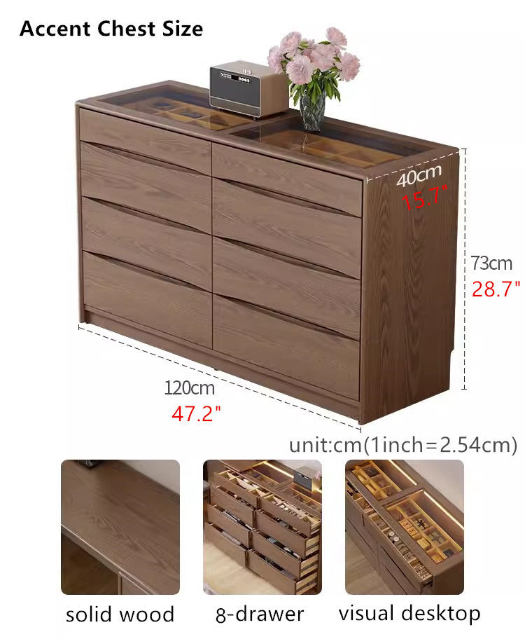Light Luxury Extendable Vanity Table with 8-Drawer Accent Chest