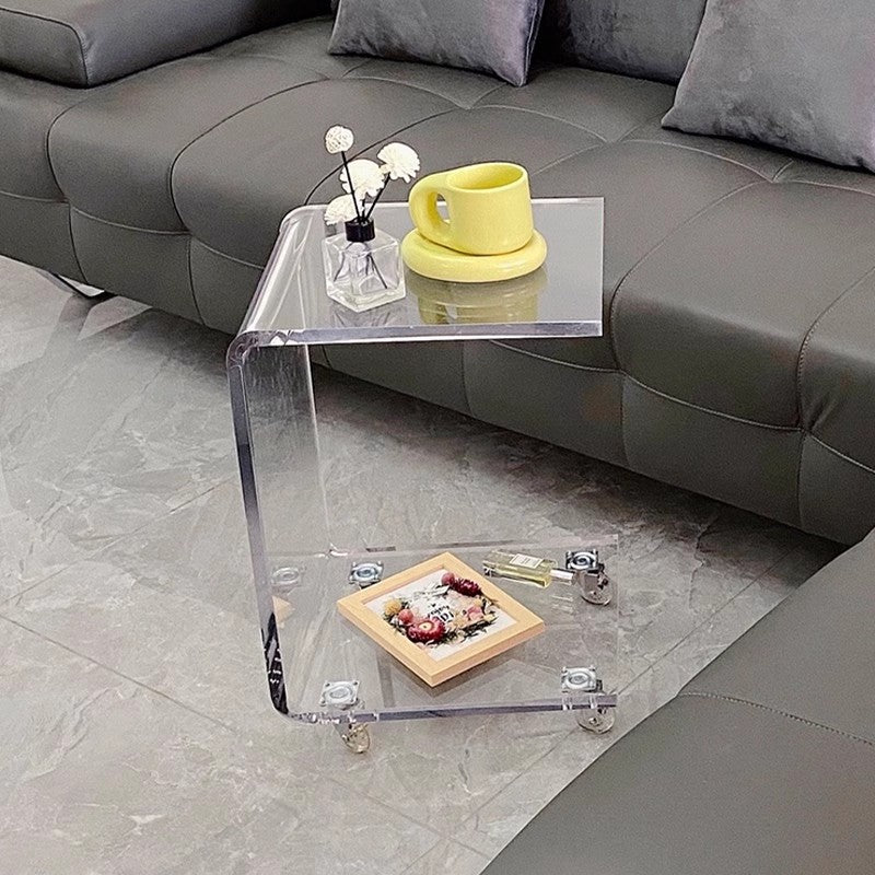 Limited time sale -C Shape Acrylic Accent Table With Wheels