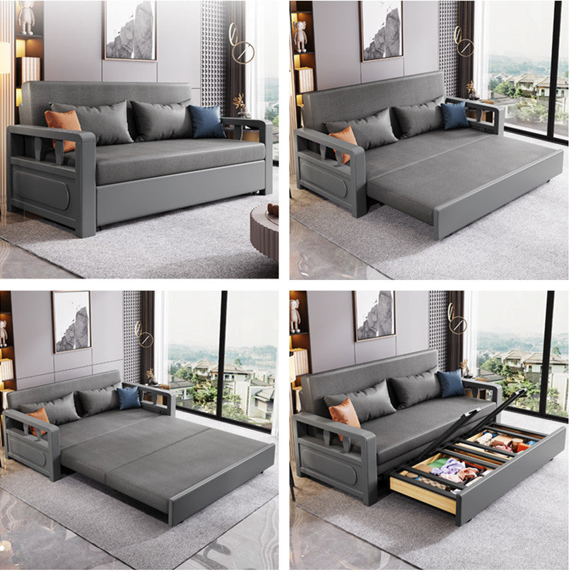 Modern Solid Wood Frame Convertible Sofa Bed With Underneath Storage