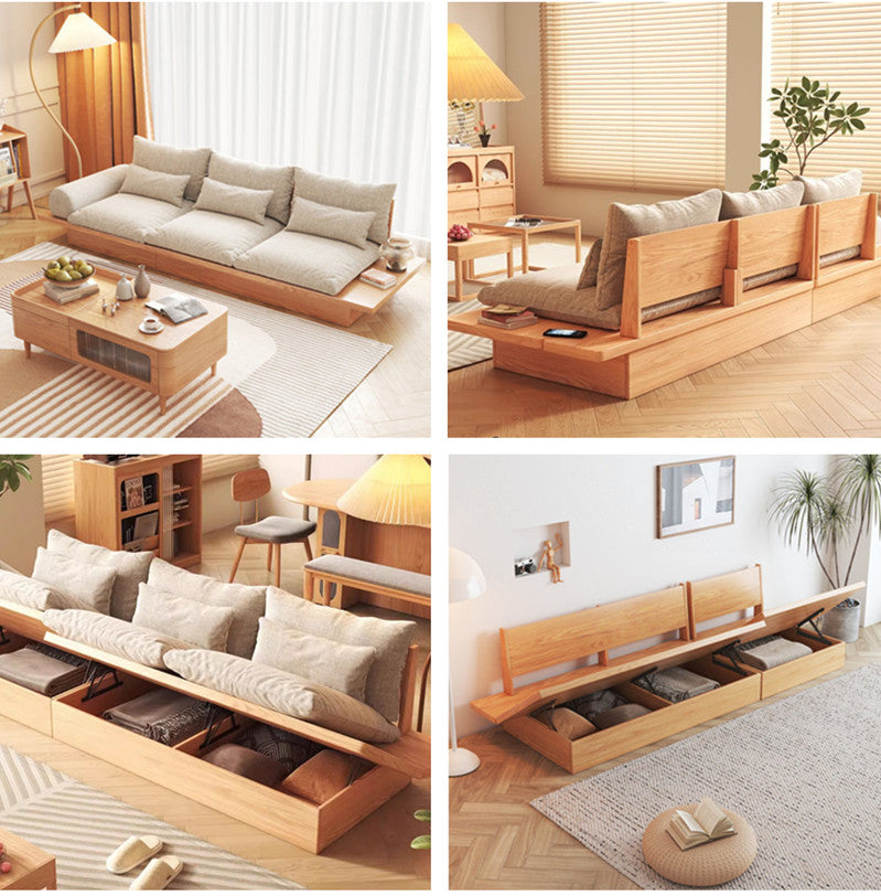 Limited time sale -Japandi Solid Wood Sofa with Storage Underneath