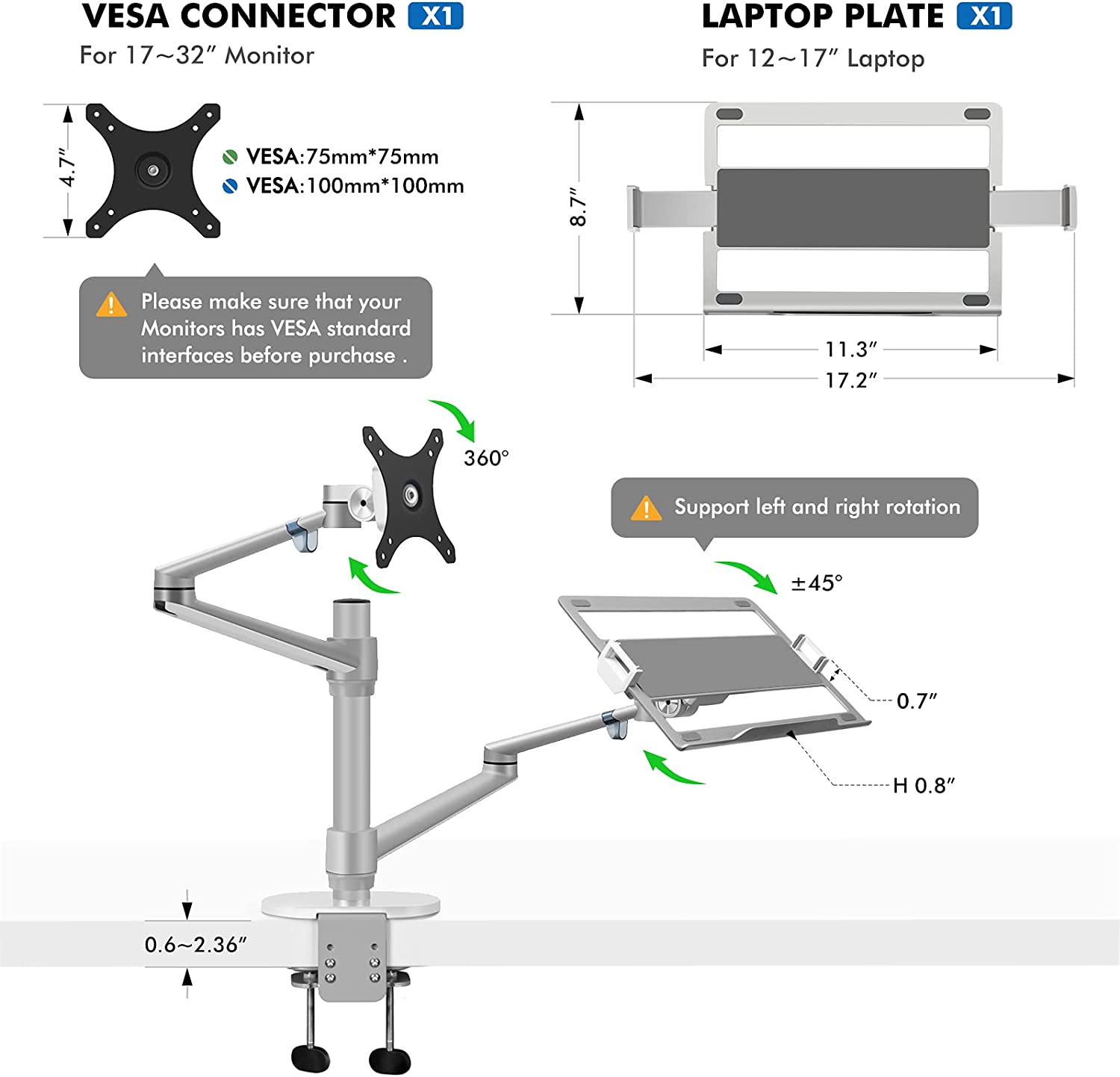 Limited time sale -2-in-1 Adjustable Dual Arm Monitor and Laptop Mount