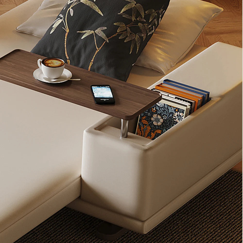 Leathaire Fabric Adjustable Back Support Sofa Bed With Rotating Armrest Desktop