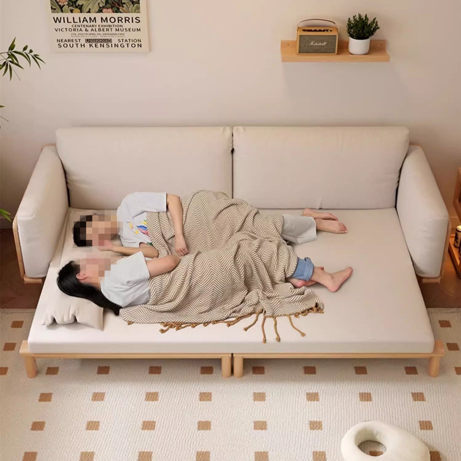 Japandi Solid Wood Sofa Bed