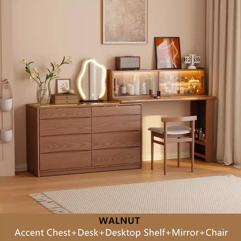 Light Luxury Extendable Vanity Table with 8-Drawer Accent Chest