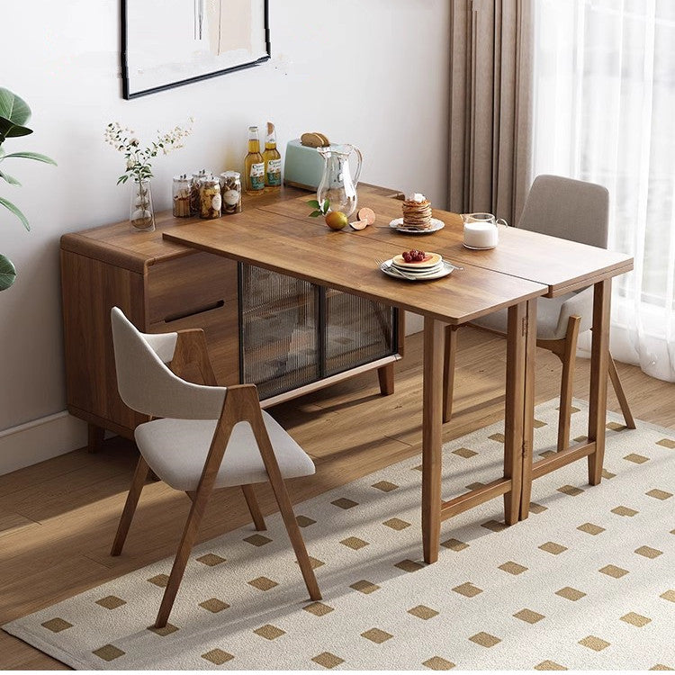Folding Dining Table and Cabinet in One with Glass Sliding Doors and Storage Drawers