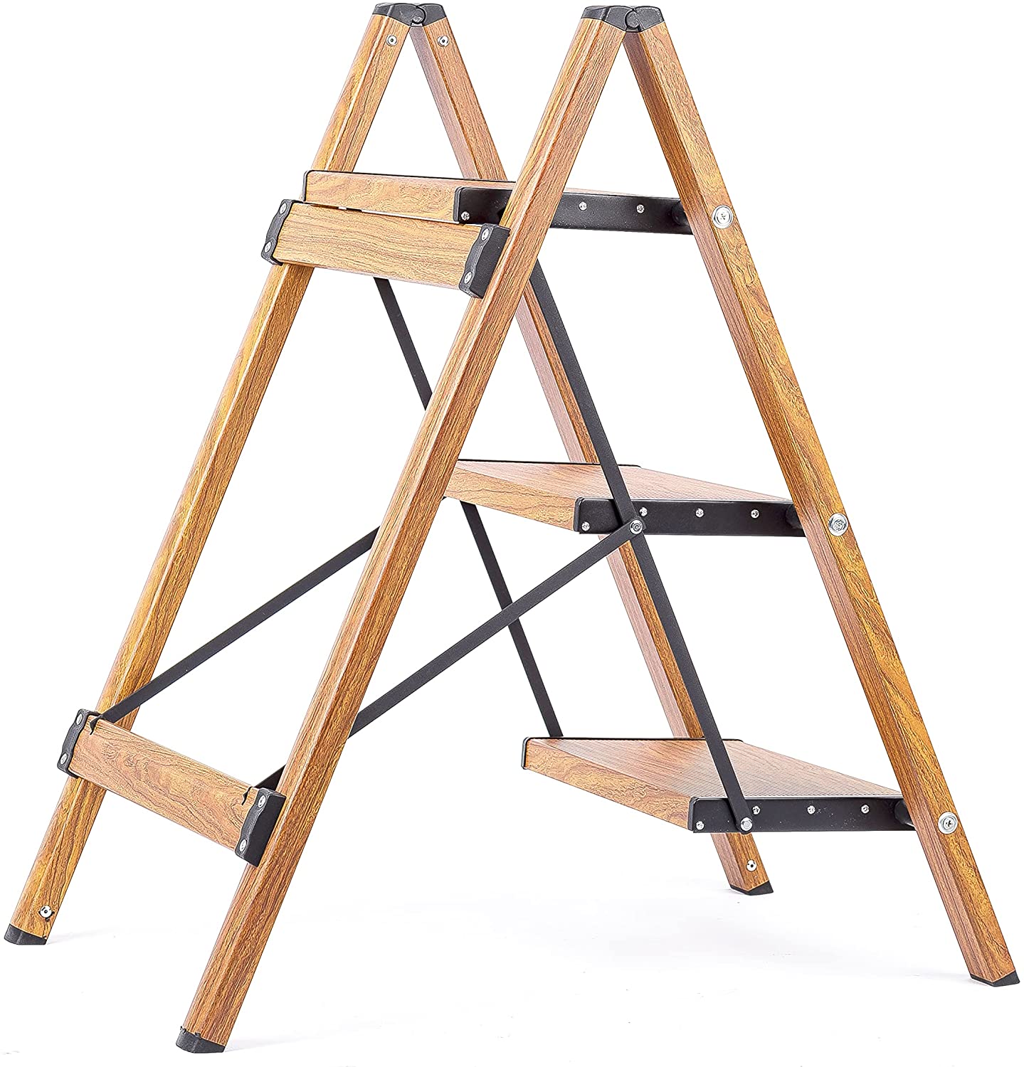 Limited time sale -Aluminum Lightweight Folding 3 Step Ladder with Anti-Slip and Wide Pedal for Home and Kitchen Space Saving