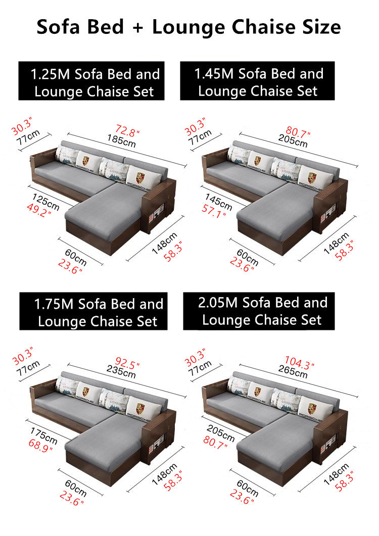 Convertible Sofa Bed and Lounge Chaise Set with Underneath Storage