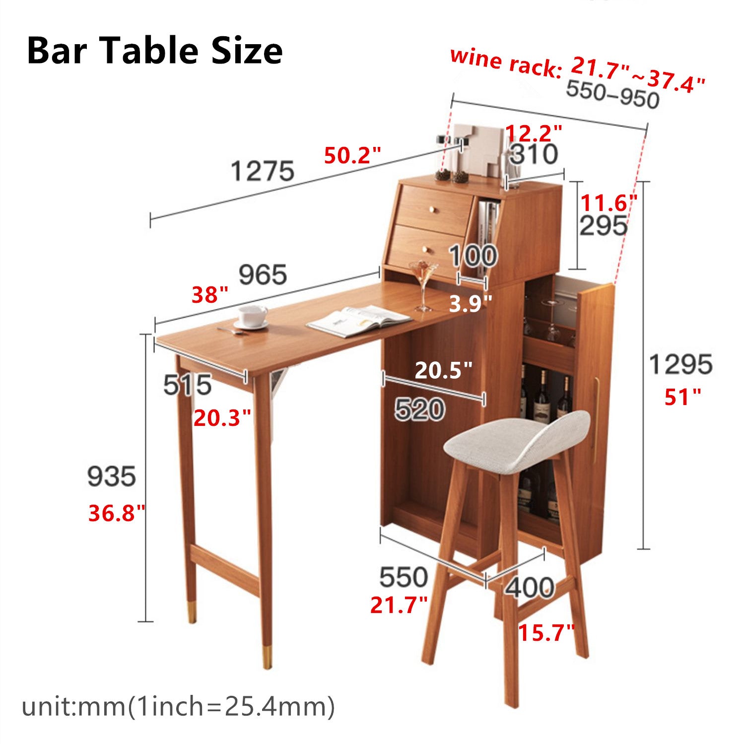 Folding Wine Bar Table with Pull Out Wine Rack