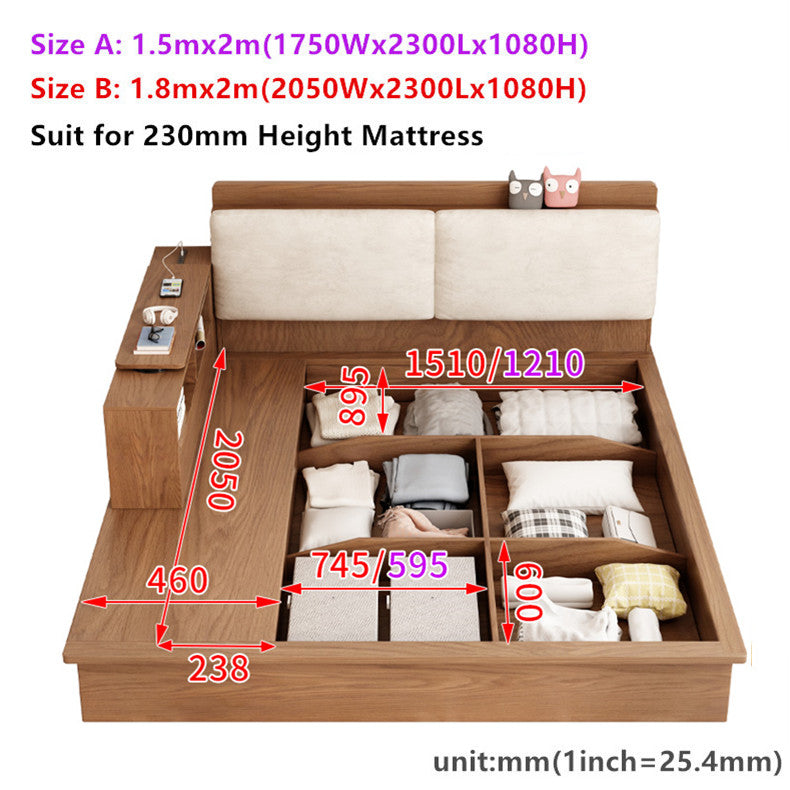 Lift Up Storage Bed With Rotating Desk and Drawers