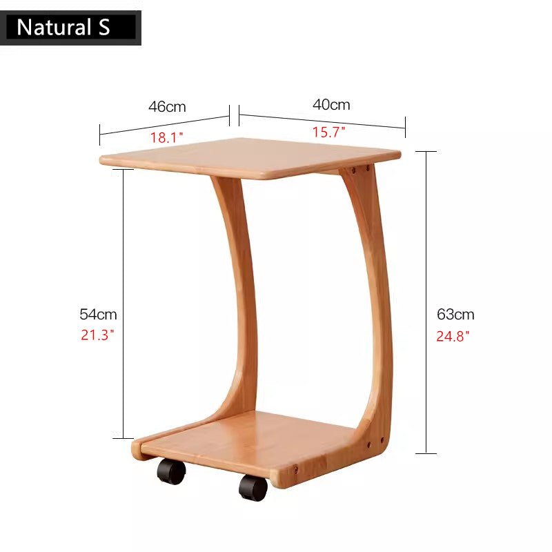 Limited time sale -Solid Wood C-Shaped End Table with Rolling Wheels