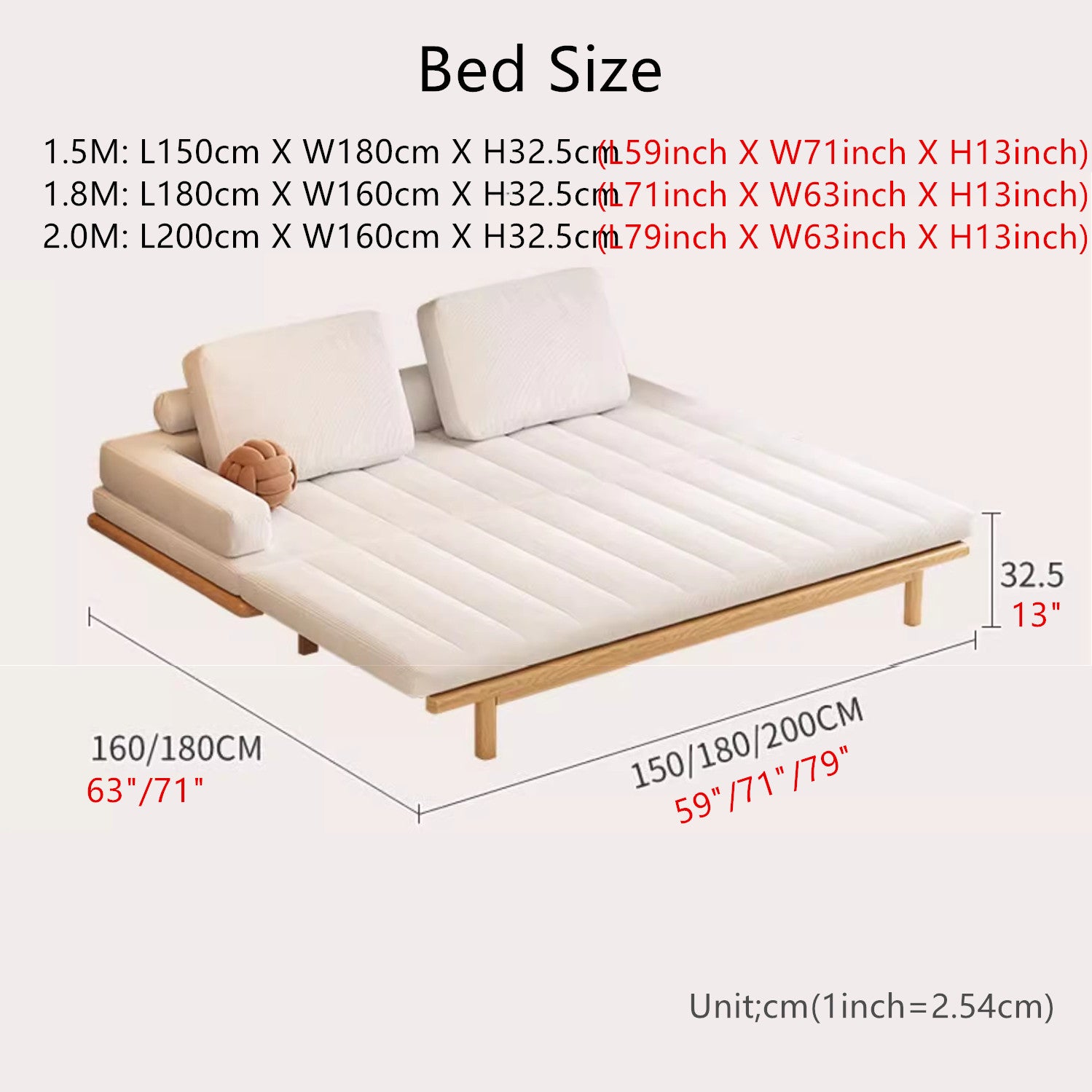 Tatami Pull Out Corduroy Fabric Solid Wood Frame Sofa Bed