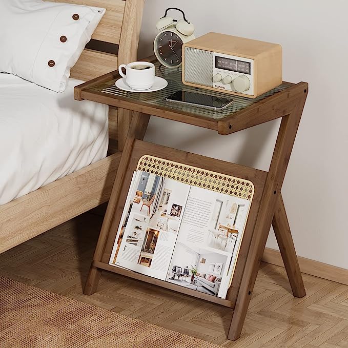 Limited time sale -Bamboo Rattan End Table with Storage
