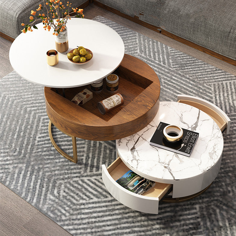 Last 3 days -Round Coffee Table With Lift-UP Top and Double Rotating Drawers