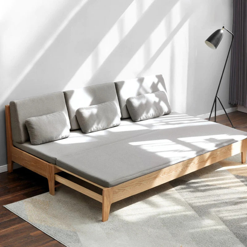 Japandi Pull Out Sleeper Sofa Bed With Solid Wood Back Support