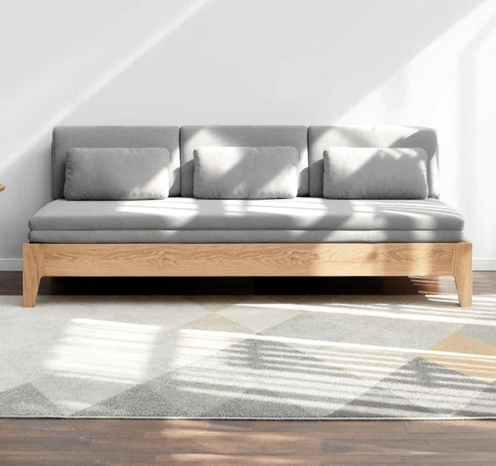 Japandi Pull Out Sleeper Sofa Bed With Solid Wood Back Support