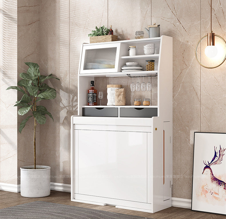 Limited time sale -Space Saving Foldable and Extendable Side Table with Hutch Cabinet
