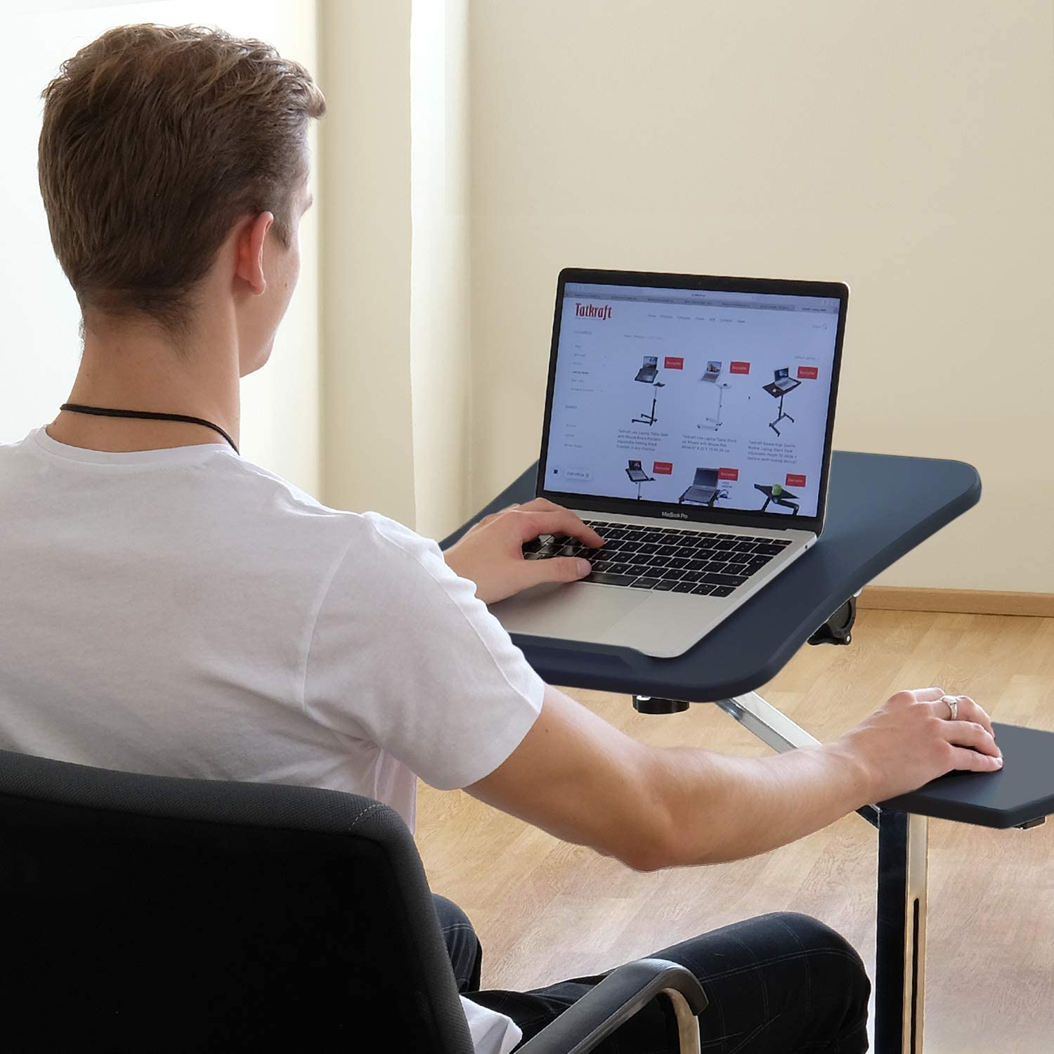 Limited time sale -Portable ans Adjustable Height Rolling Laptop Desk with Mouse Pad