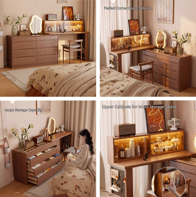 Light Luxury Extendable Vanity Table with 8-Drawer Accent Chest