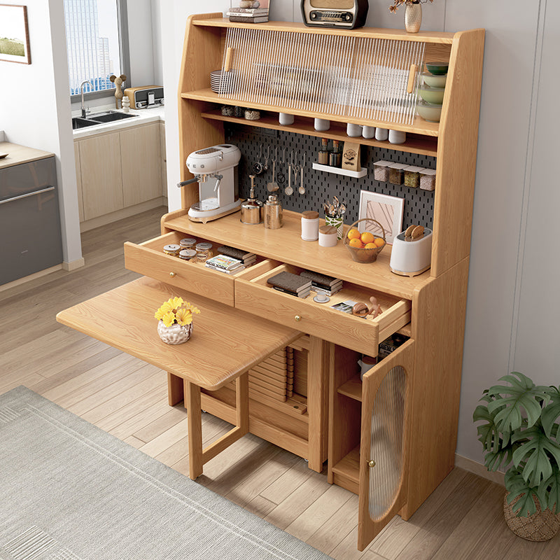 Kitchen Hutch Cabinet with Double Drop Leaf Dining Table and 4 Folding Chairs