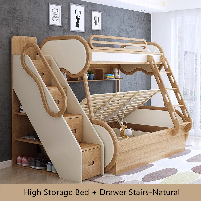 Twin over Full Bunk Bed with Underneath Storage Trundle and Drawer Stairs