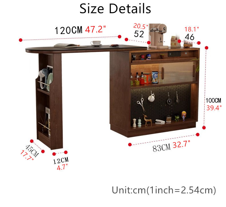360° Solid Wood Rotating Bar Table with Double Side Storage Cabinet