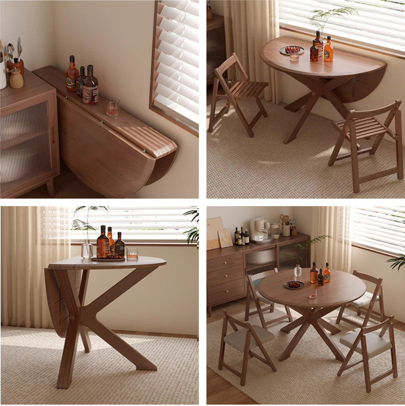 Solid Wood Double Drop Leaf Round Table