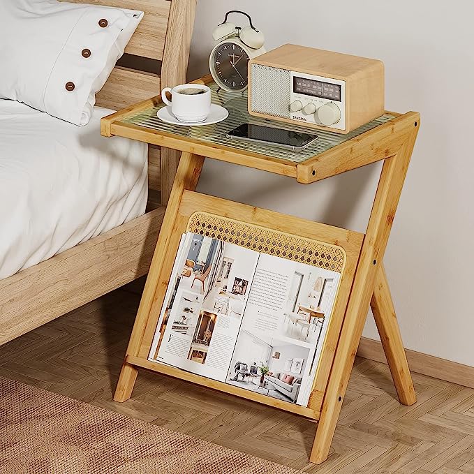 Limited time sale -Bamboo Rattan End Table with Storage