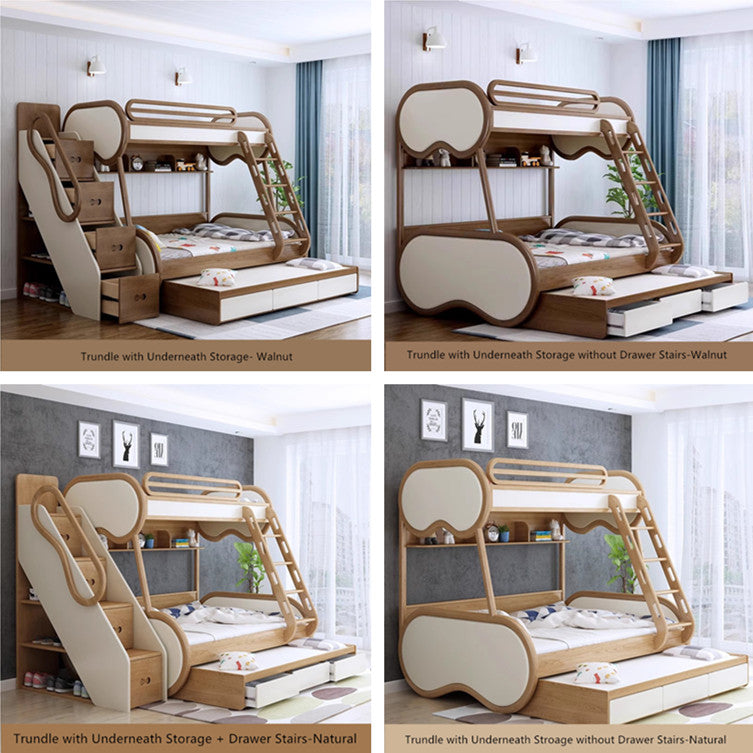 Twin over Full Bunk Bed with Underneath Storage Trundle and Drawer Stairs