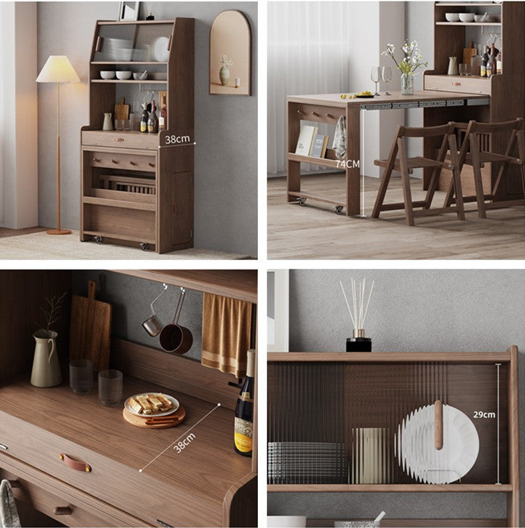 Hutch Cabinet with Extendable Table and Folding Chairs