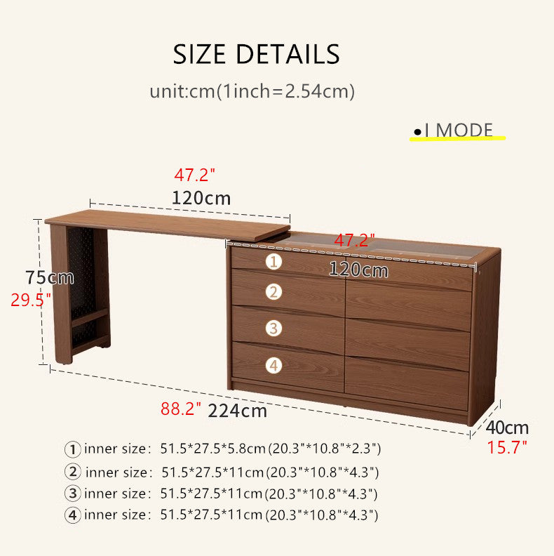 Light Luxury Extendable Vanity Table with 8-Drawer Accent Chest